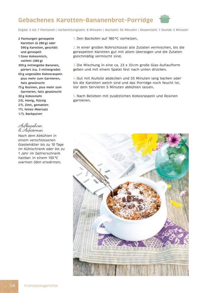 Das Rezept "Gebackenes Karotten-Bananenbrot-Porridge" aus dem AIP-Kochbuch "Heilende Küche".
